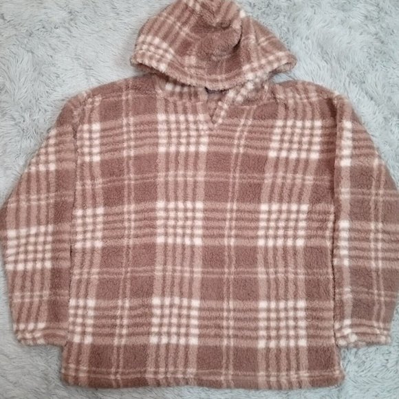 Anybody Womens Hoodie Sweatshirt Multi Color Medium Sherpa‎ Fleece Plaid Cozy - Picture 1 of 10